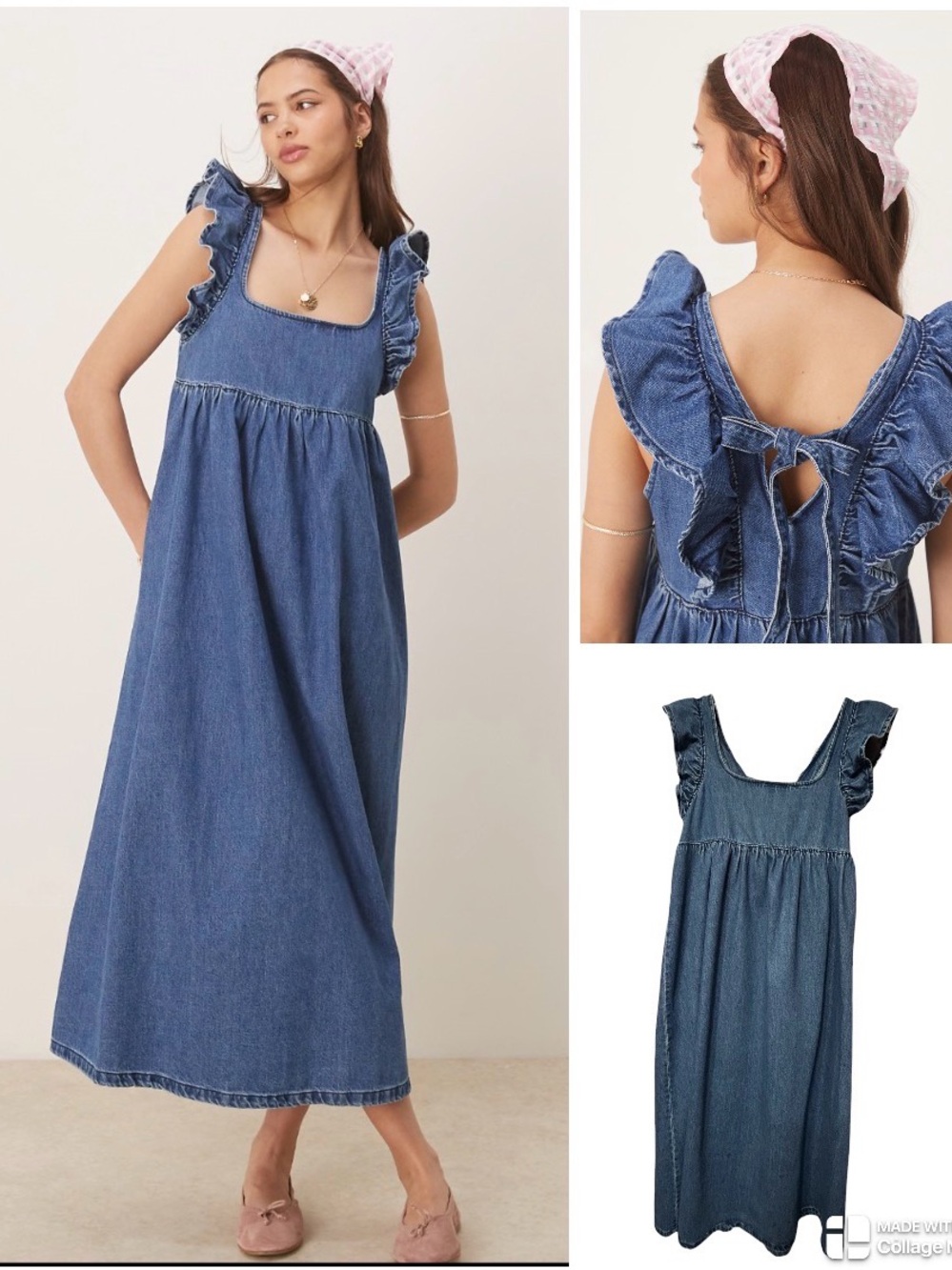 ASOS Denim flutter sleeve maxi dress